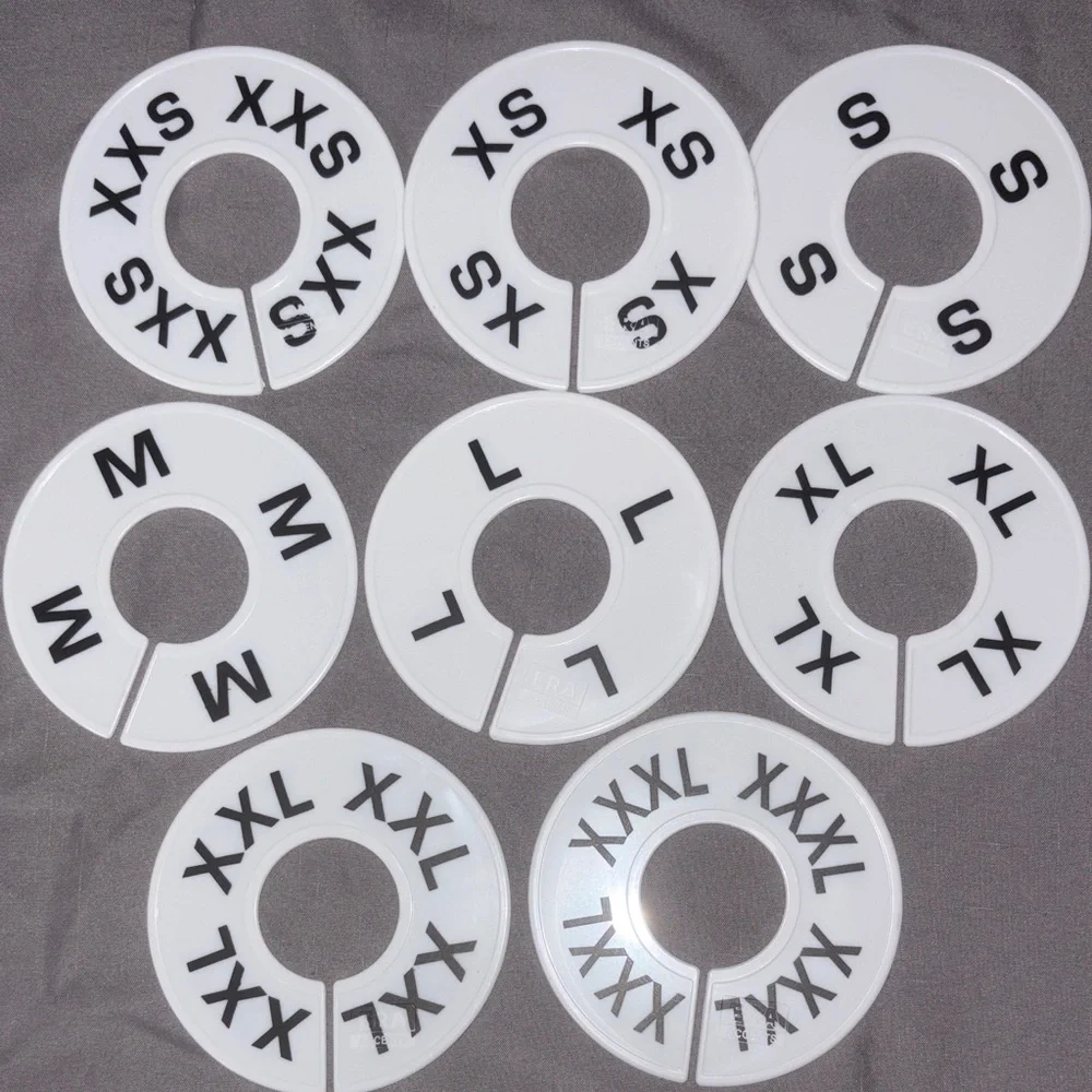 White Plastic Clothing Size Dividers - XS to XXXL Set
